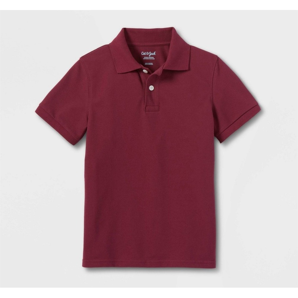 Boys Cat & jack short sleeve uniform polo shirt burgundy size L 10/12
